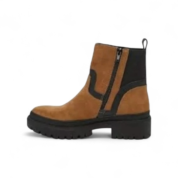 Lucky Brand Eabile /Topanga Women's Tan Black Suede Combat Ankle Boots Size 10 - Picture 2 of 8